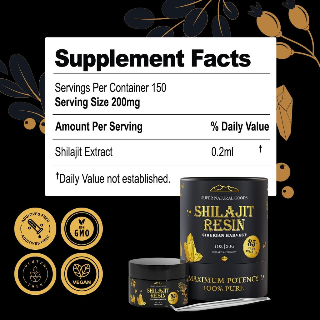 High Nutritional Potency, Grade A Shilajit Resin with 85+ Plant-Derived Trace Minerals and Fulvic Acid, Energy & Immune Suport for Men and Women, 3rd Party US Lab Tested (30g)