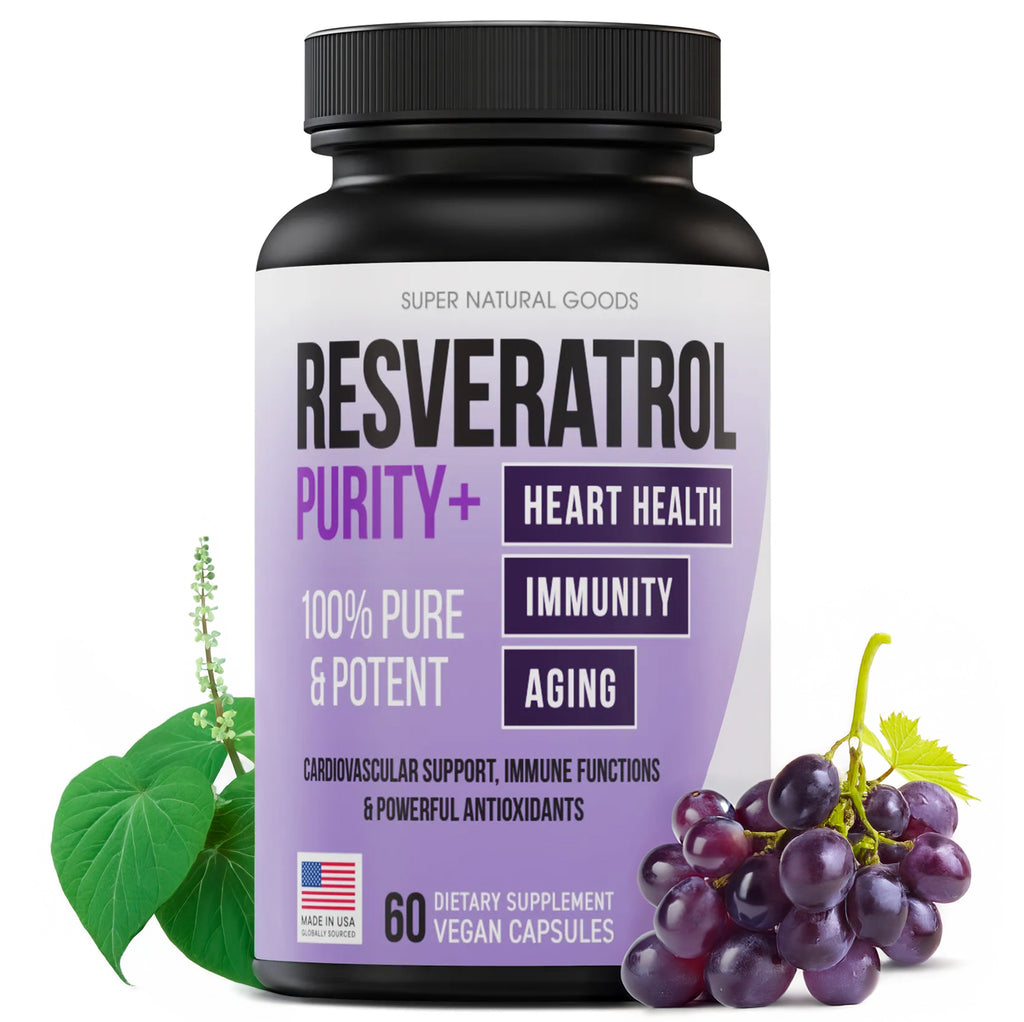 Resveratrol Purity+ Antioxidants Supplement, Anti Aging Support, Gut Health & Immune System - Purified Red Grape Extract for Men & Women - 60 Capsules