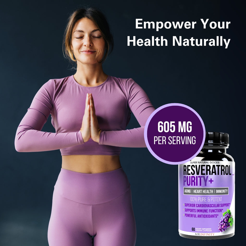 Resveratrol Purity+ Antioxidants Supplement, Anti Aging Support, Gut Health & Immune System - Purified Red Grape Extract for Men & Women - 60 Capsules